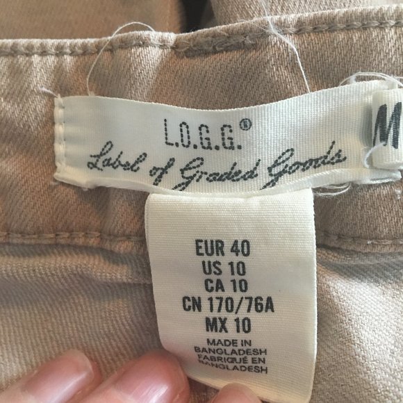 H&M LOGG Beige Tan Khaki Stretchy Straight Leg Jeans Sz 10 - Picture 5 of 6